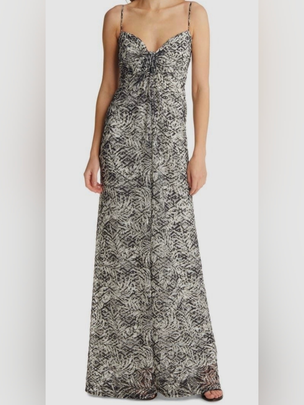 Tadashi Shoij Black White Lace Straps Maxi Gown Size 12